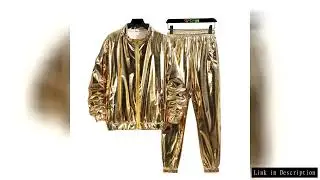 Gold Men's Stage Performance,Shiny Loose Long Sleeve Top With Long Pants,Silver Fashion Casual Suit