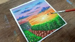 Golden Hour: Sunset Landscape Painting / Acrylic Painting Techniques STEP BY STEP #86