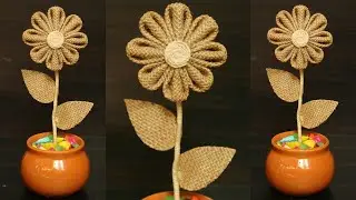 Jute flower with Flower Vase | Home Decorating Ideas handmade | Flower Pot Showpiece Home Decor DIY