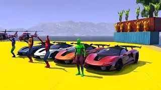 GTA V Superheroes Crazy Race Challenge with Super Cars | GTA 5 Spiderman Car Stunt Race
