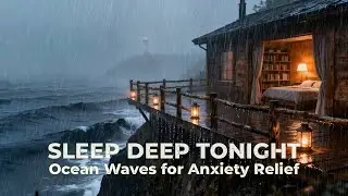 🔴 12 Hours Deep Emotional Calm Rainy Cliff Cabin with Ocean Waves for Anxiety Relief 🕯️🌊