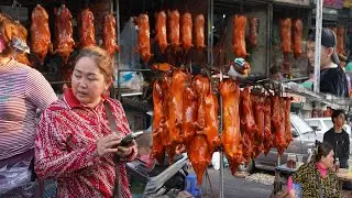 Orussey Market Scene Before Chinese New Year 2024 - Crowd Buy Pork, Chicken, Duck, Fruit  & More