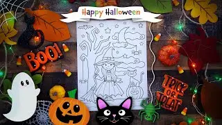 🧡🖤HAPPY HALLOWEEN 🎃👻Coloring Pages for Kids | Halloween Coloring Video 💚Cute Halloween Witch