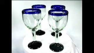 Hand Blown Blue Rim Wine Glasses from Mexico 4, Traditional design