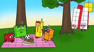 NB 11 13 accidentally destroys Numberblocks 1 2 3 4 cake with his soccer ball