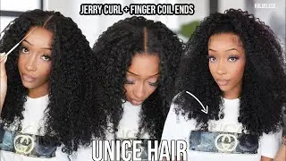 💗Pre Everything Jerry Curl + Finger Coil Texture 7x5 Glueless Wig Install Review | Ft. Unice Hair