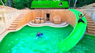 Real life camping build bamboo house🏡|secret modern underground tunnel swimming pool in next jungle 