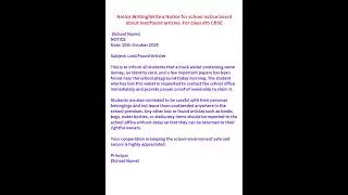 Notice Writing: Write a Notice for school  notice board  about lost/found  articles. Class 8th CBSE
