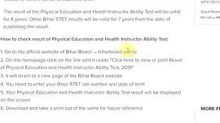 Bihar STET result 2020 for Physical Education & Health Instructor Ability test declared