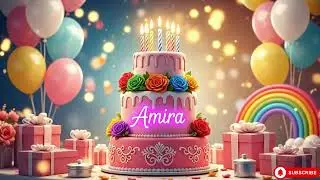 🎂 Happy Birthday Amira 🎶 | Neon Pink Birthday Cake ✨ Personalized Song + Name Meaning & Zodiac 4K
