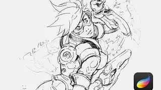 iPad pro sketching - Overwatch Tracer (apple pencil)(Procreate)