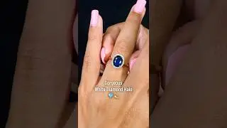 10K Yellow Gold Oval Blue Sapphire and Diamond Halo Engagement Ring by Gem Stone King #jewelry #ring