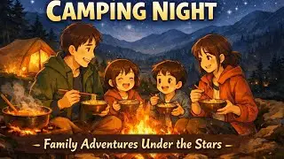 Cozy Mountain Camping Night 🌲🔥 | Family Fun in the Rain | Ghibli Style Anime