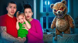 Розыгрыш с гигантским плюшевым мишкой, ожившим над малышкой Зайлой.