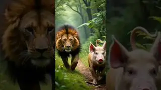 Lion chaising a pig#shorts #lion#pig#ai#animals