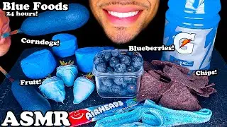 ASMR Blue Foods for 24 Hours Corn Dogs Cheeseburger Food Coloring Only Challenge Jerry Eating Show