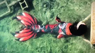 KOI FISH MERMAID IN A RIVER (Swimming in my Fin Fun Crimson Koi Neptune Elite Mermaid Tail)