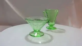 Vintage Green Depression Glass Creamer & Sherbet Dish