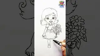 How to Draw cute baby girl is standing with a flower #shorts #short #shortvideo #shortsvideo