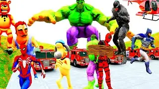 Xe Siêu Nhân Khổng Lồ Chạy Xe Cứu hỏa, Ô Tô Cảnh Sát Cùng Siêu Anh Hùng! Blue Hulk VS Car Avengers