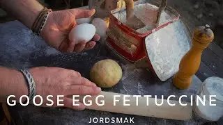 Goose egg fettuccine with goose liver ragu.