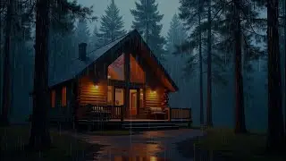 Midnight Rain in Wooden Cabin by the Lake🌧️🌳Forest Ambience & Gentle Thunder | Sleep, Study, Relax