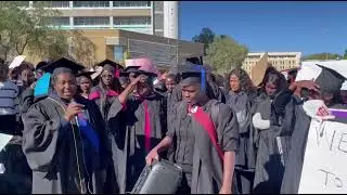A group of disgruntled unemployed graduate teachers staged a protest at the Government Office Park