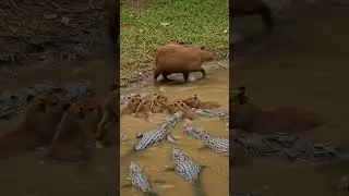 Poor mother Capybara with babies  vs Crocodiles #amazing #wildlife