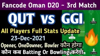 QUT vs GGI Dream11 Team, Qut vs Ggi Dream11 Prediction | Qut vs Ggi Dream11 | Oman D20 Match Team