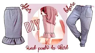 Refashion・Sweatpants to Skirt スウェットパンツリメイクEASY DIY CLOTHES turning convert pants to skirtㅣmadebyaya