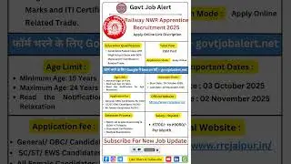 RRC North Western Railway Apprentice Recruitment 2025 for 2162 Posts, Eligibility, Age Limit
