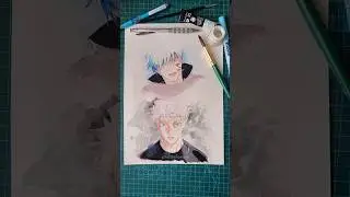 Drawing Gota Satoru with Watercolors🫢 #jujutsukaisen #gojo #animeart