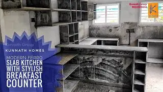 Modern Ferro Slab Kitchen with Stylish Breakfast Counter | Budget-Friendly Design | KUNNATH HOMES