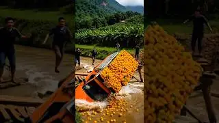 Orange Truck Falls Through Bridge! 🍊 Shocking Farm Disaster 😱#shorts