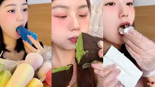 Asmr Mukbang|. Matcha cake and ice cream with popsicle and chocolate sandwich sweets dessert 