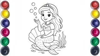 Beautiful Mermaid Drawing for Kids, Painting & Coloring for Kids | Let's Draw Together