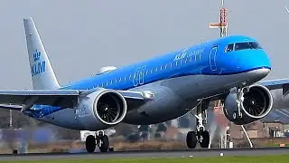 (4K) 🇳🇱KLM Cityhopper Embraer E195-E2✈️ CLOSE UP Landing At Amsterdam Airport | Planespotting 