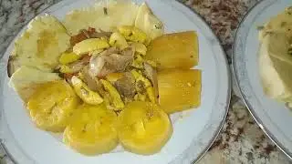 ACKEE & SALTFISH - WITH -ROAST BREADFRUIT -SWEET POTATOES- RIPE PLANTAIN