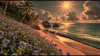 Nature Whisper Golden Sunset Beach with Soft Piano Music