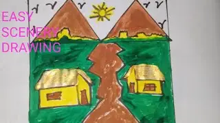 Easy Scenery with Pyramid Drawing vedio