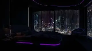 Rain & Thunder Outside the Window 🌧️Soft Neon Lights Calm Luxury Neon Bedroom 🏙️🛏️For Deep Sleep