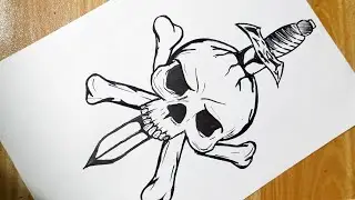 How to draw skull tribal tattoo || Skull with sword and cross bones drawing