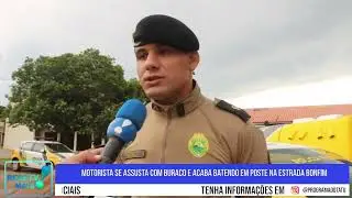 Motorista se assusta com buraco e acaba batendo em poste na Estrada Bonfim