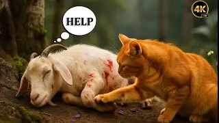 Cat Rescues Injured Goat, Brings Him Home to Bandage Wounds & Cook Food 🐾❤️ #cat #goat #cute