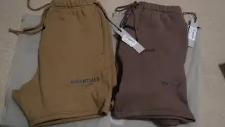 FEAR OF GOD ESSENTIALS, ОСЕНЬ 2021, ШОРТЫ ИЗ ТЕМНО-СЕРОГО И ЗЕЛЕНОГО ФЛИСА, ПОЛУЧЕНИЕ/РАСПАКОВКА