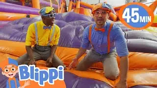 Juca and Blippi play hide and seek in a giant bounce house | Blippi Vehicles | Learning Videos