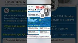 Walk-in Interview I Tenshi Kaizen | 151224 #job #pharma