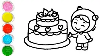 Cute Nine With Birthday Cake Drawing, Painting and Coloring For Kids and Toddlers_ Child Art