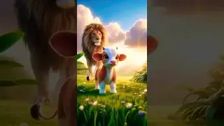 Sher aur Nanhe Bachde ki Anokhi Dosti 🦁🐮 | Heartwarming Animal Friendship Story#art #funnyshorts
