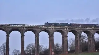 34028 Eddystone working 1Z87 Three Bridges to Bristol Temple Meads passing Ouse Valley Viaduct 